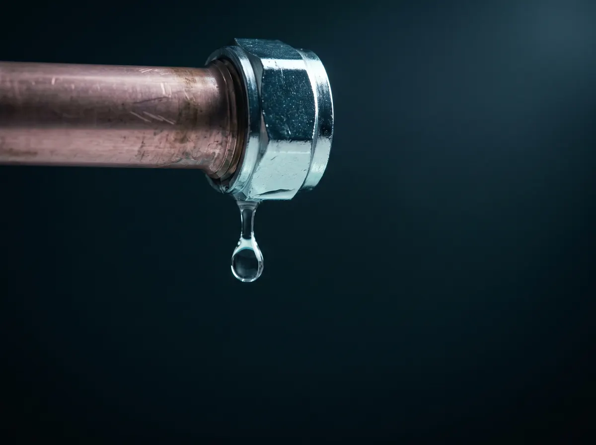 Water dripping from a loosened compression fitting on a copper pipe
